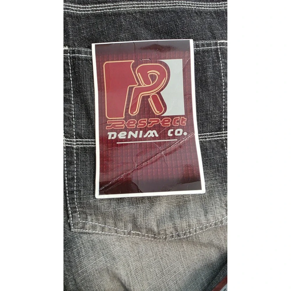 Respect Denim Co Mens 40x34 Wide Leg Baggy Jeans Dark Wash Fade Y2K Streetwear